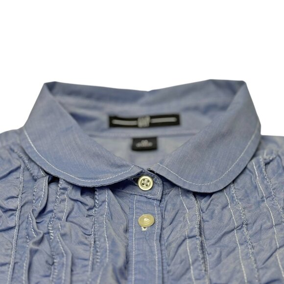 GAP Chambray Blue Cotton Ruffle Roll Tab Button Up Shirt - Picture 4 of 7